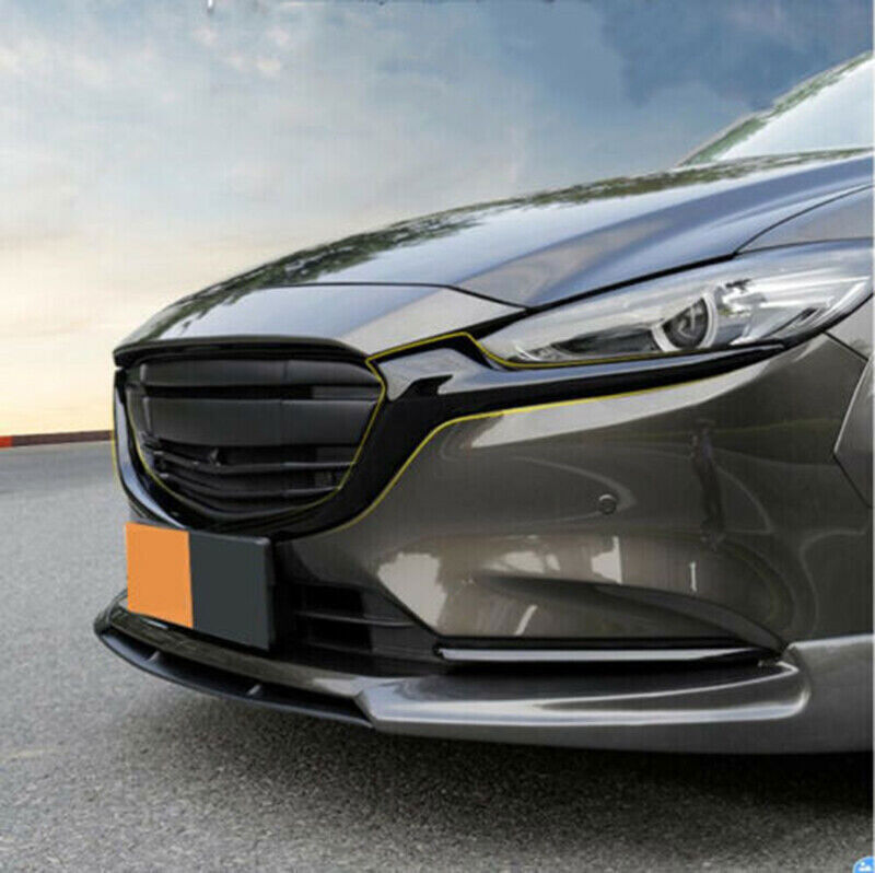 for Mazda 6 2018-2021 ABS Gloss Black Front Bumper Grille Side Strip Cover Trim