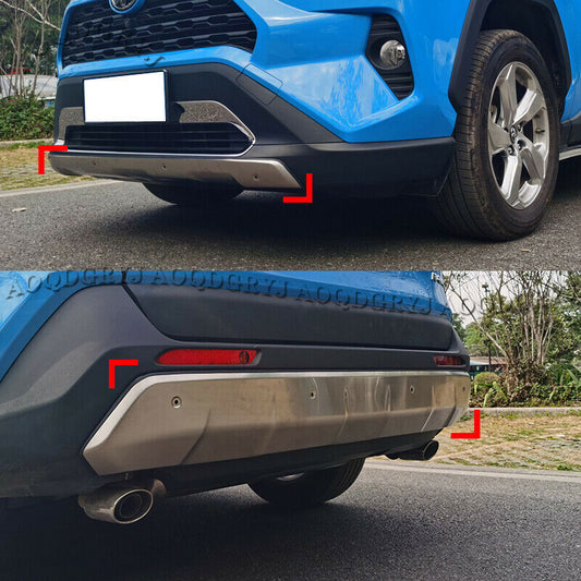 Stainless FrontRear Bumper Skid Protector Guard Plate for Toyota RAV4 2019-2024