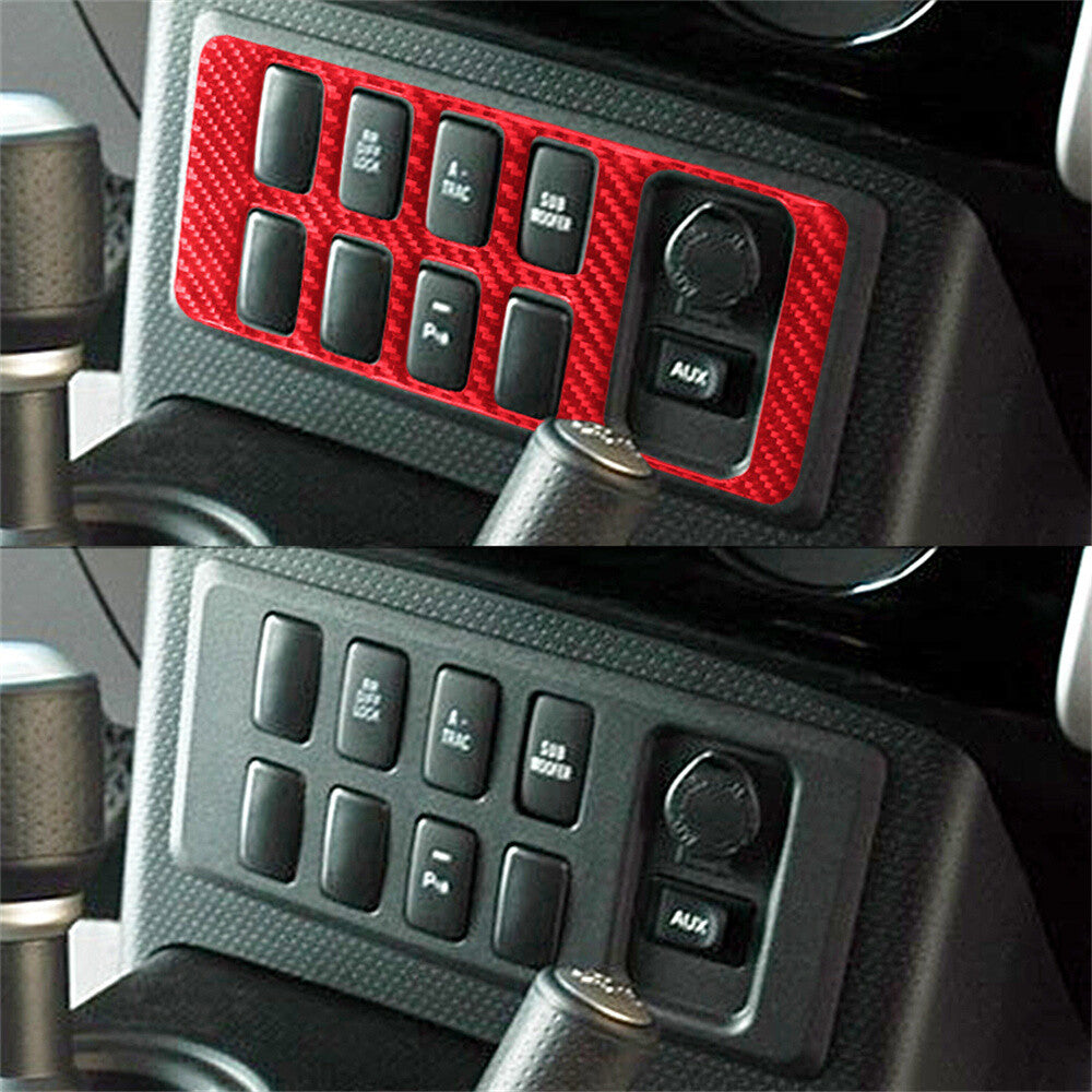 Red Carbon Fiber Central Control Button Panel Trim For Toyot@ FJ Cruiser 2007-21