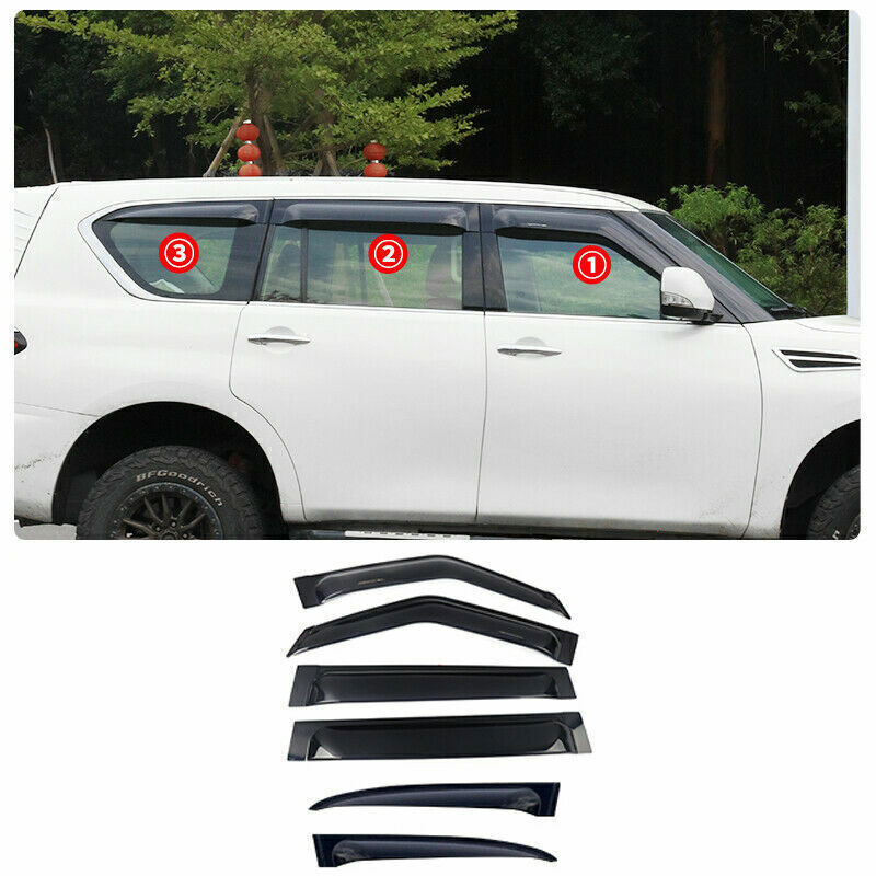 6P Black Car Window Visor Vent Shades Sun Rain Guard for Nissan Armada 2017-2023