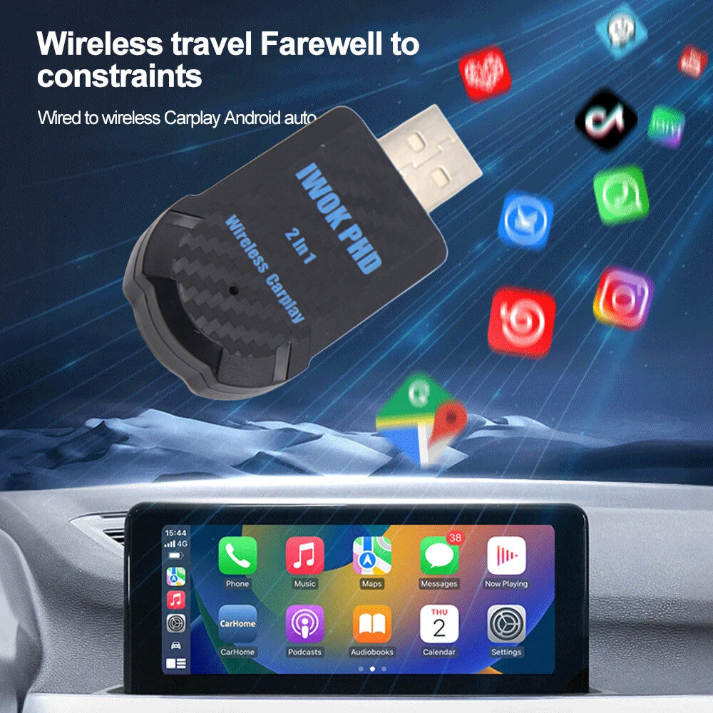 2 in 1 Wireless Carplay Adapter For Apple iOS Android Auto for Smart USB Plug & Play