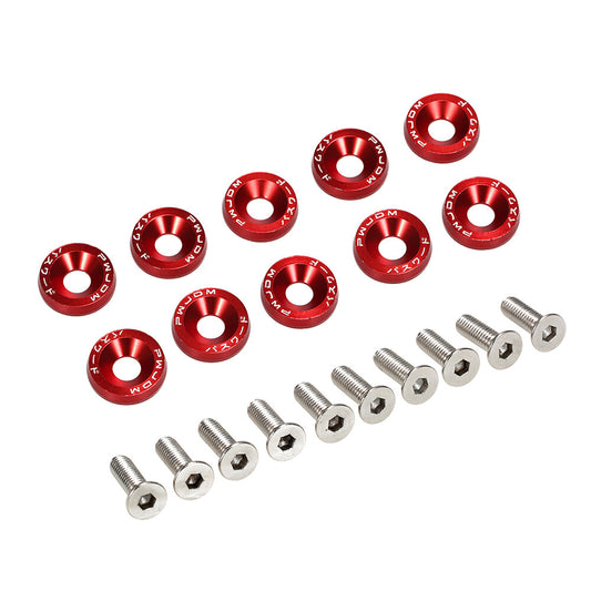 10Pcs Red JDM Billet Aluminum Fender Bumper Washer Bolt Engine Bay Dress Up Kit