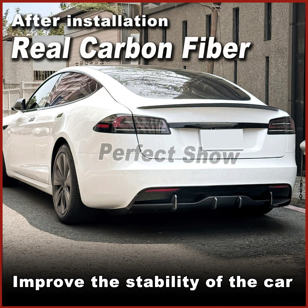Fit for Tesla for Model S Plaid 2021-2023 Real Carbon Fiber Rear Bumper Diffuser Lip
