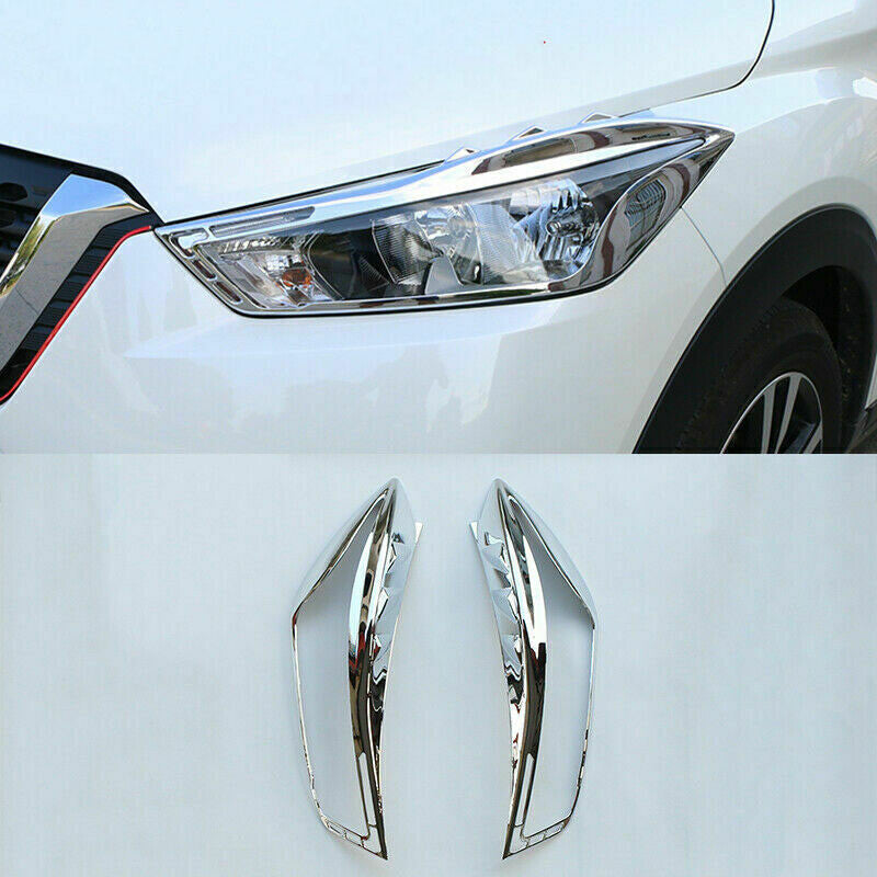 2x for Nissan Kicks 2017-20 ABS Chrome Front Head Light Molding Cover Trim Frame