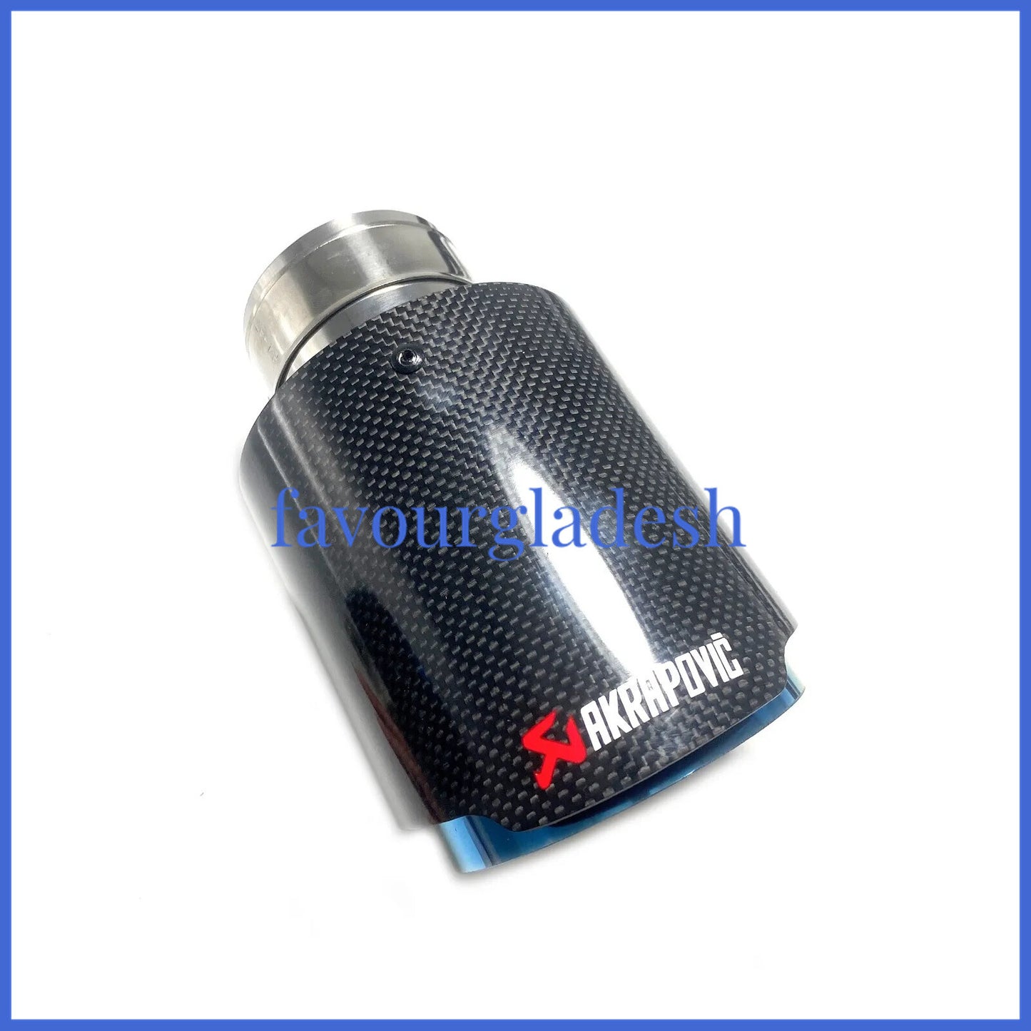 1X 3.0 76mm  3.589mm Akrapovic Glossy Carbon Fiber Exhaust tip Blue End pipe