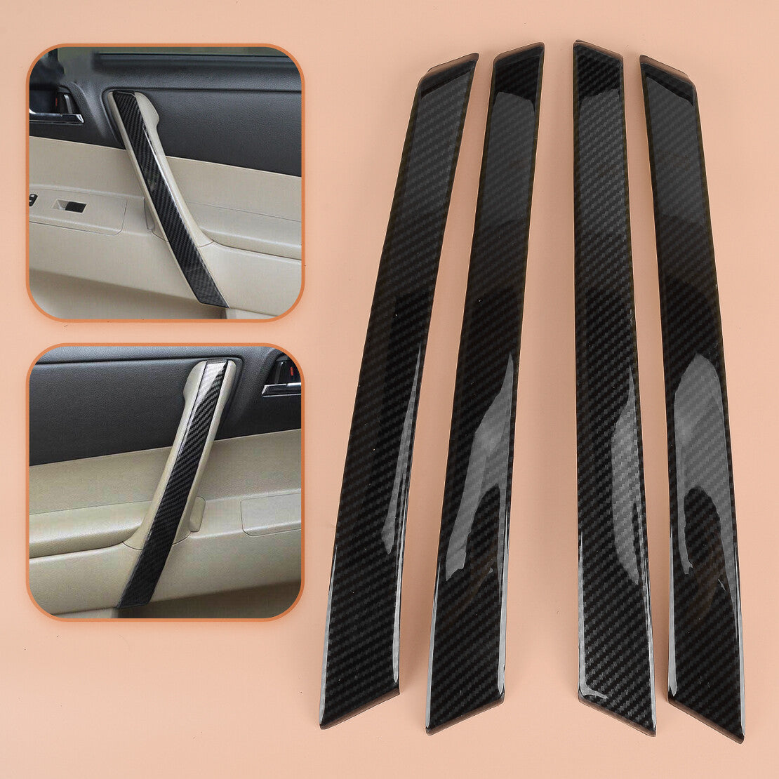 Carbon Fiber Grain Door Armrest Trim Cover Fit for Toyota Highlander 2008-2013