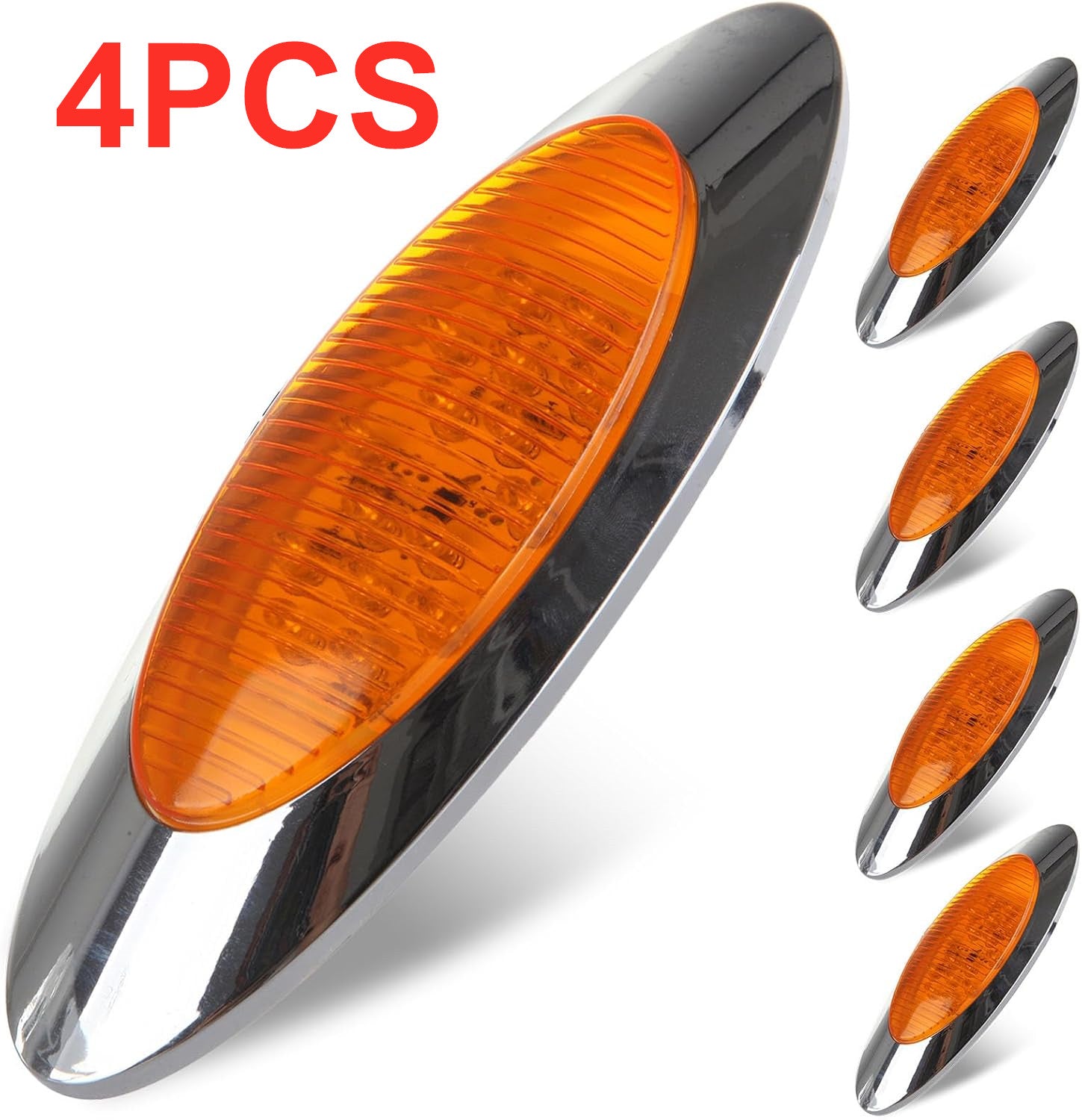 4x 6.5 Amber 16 LED Oval Side Marker Light for Freighliner for Peterbilt Semi-Truck