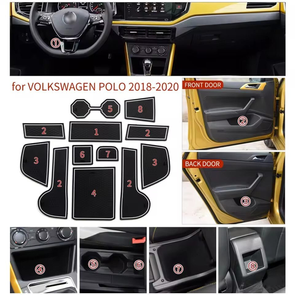 for VW for Volkswagen POLO MK6 AW 2018 - 2023 Anti-slip Gate Slot Mat WHITE
