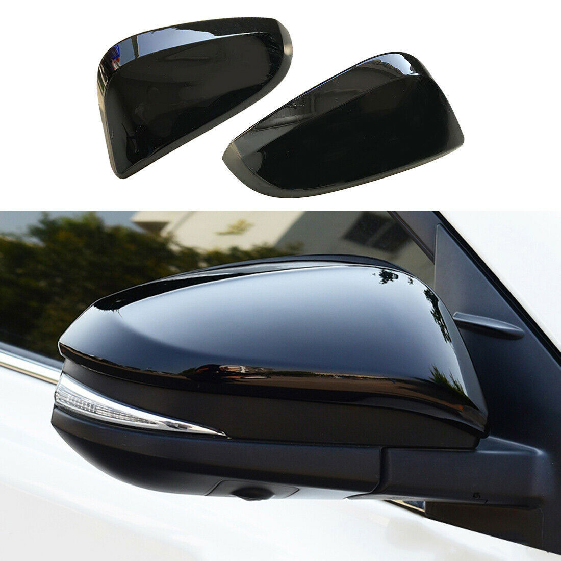 2X Black Rear view Mirrors Cover Cap Trim for Toyota Highlander Kluger 2014-2019