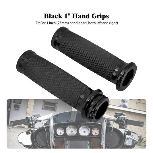 1 25mm Black Handle Bar Hand Grips for Harley Sportster XL Touring Dyna Softail