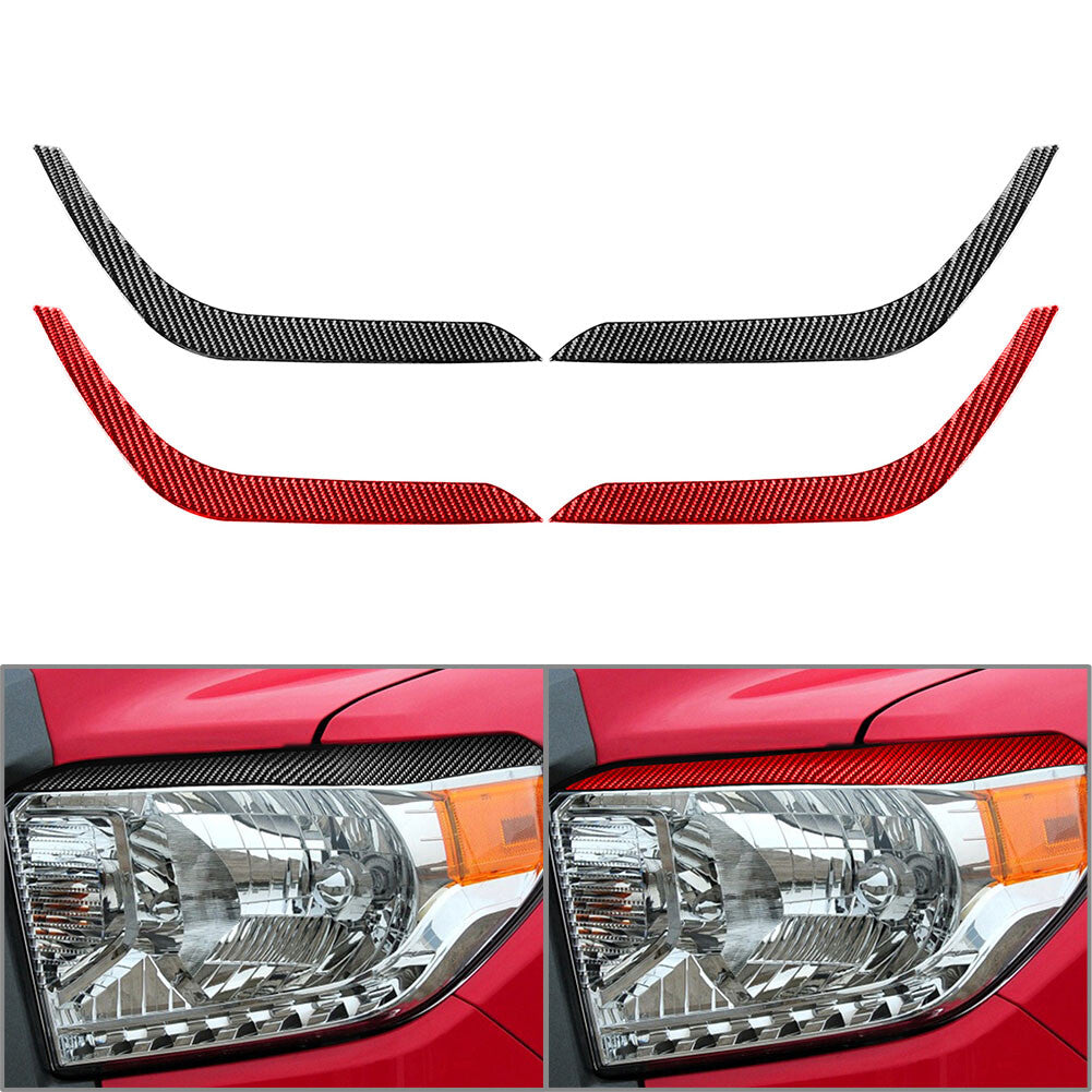 Headlight Eyelids Eyebrow Cover Trim Fit for Toyota Tundra 2014-21 Carbon Fiber Red