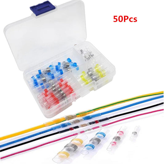 50PC Car Electrical Wire Mixed Heat Shrink Connect Terminals Solder Sleeve Tube