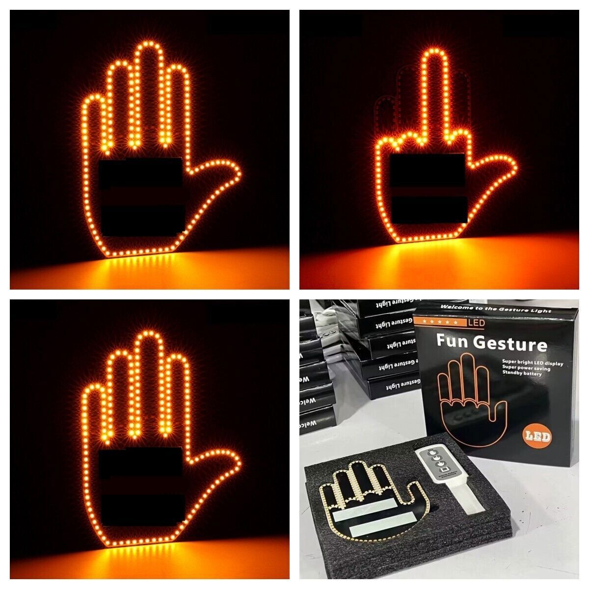 Car Back Window Sign Hand Light Finger Gesture Light with Remote LED Xmas Gift