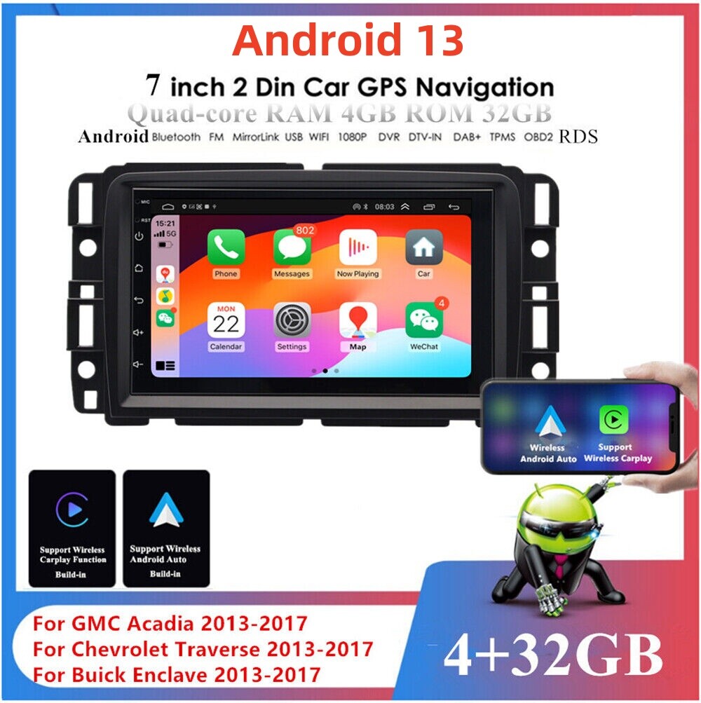 Android 13 for GMC Acadia for Chevy Traverse 2013 Car Radio For Apple Carplay GPS BT