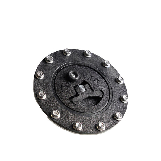 Steel billet aluminum easy-fill fuel cell gas cap with 12-hole battery waste pad