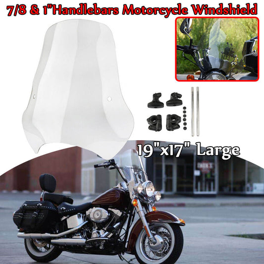 Motorcycle Screen Front Windshield WindScreen for 7/8''/ 1'' Handle Bars Clear