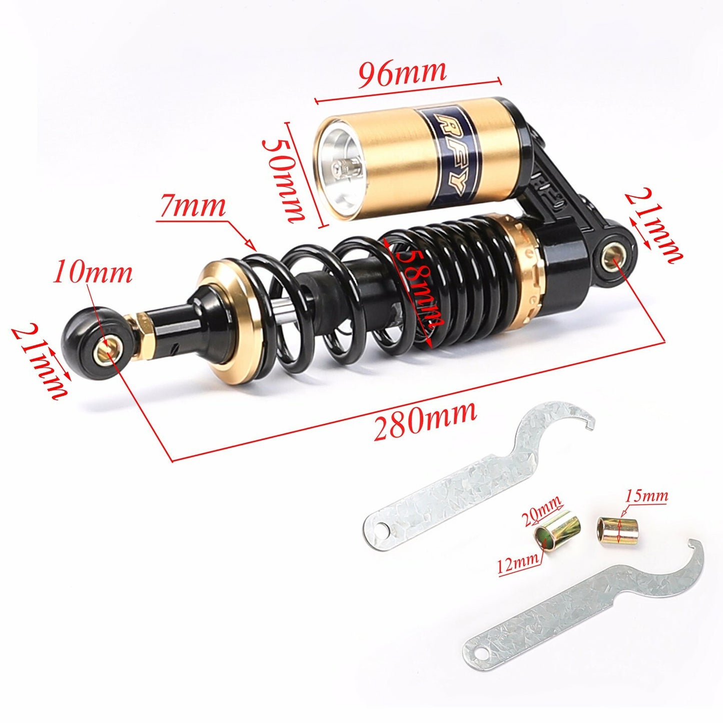 2-pack 11-inch 280mm rear air shock absorbers for go-karts, all-terrain vehicles, four-way hybrid scooters, and motorcycles.