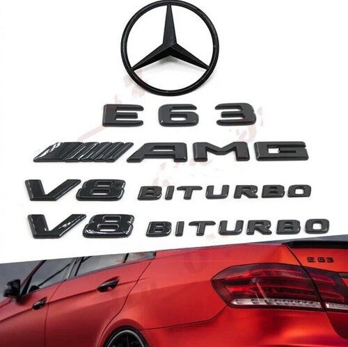 GLOSS Black Star Badge for Mercedes E63 AMG W212 +v8 Biturbo 2009 - 15 Saloon