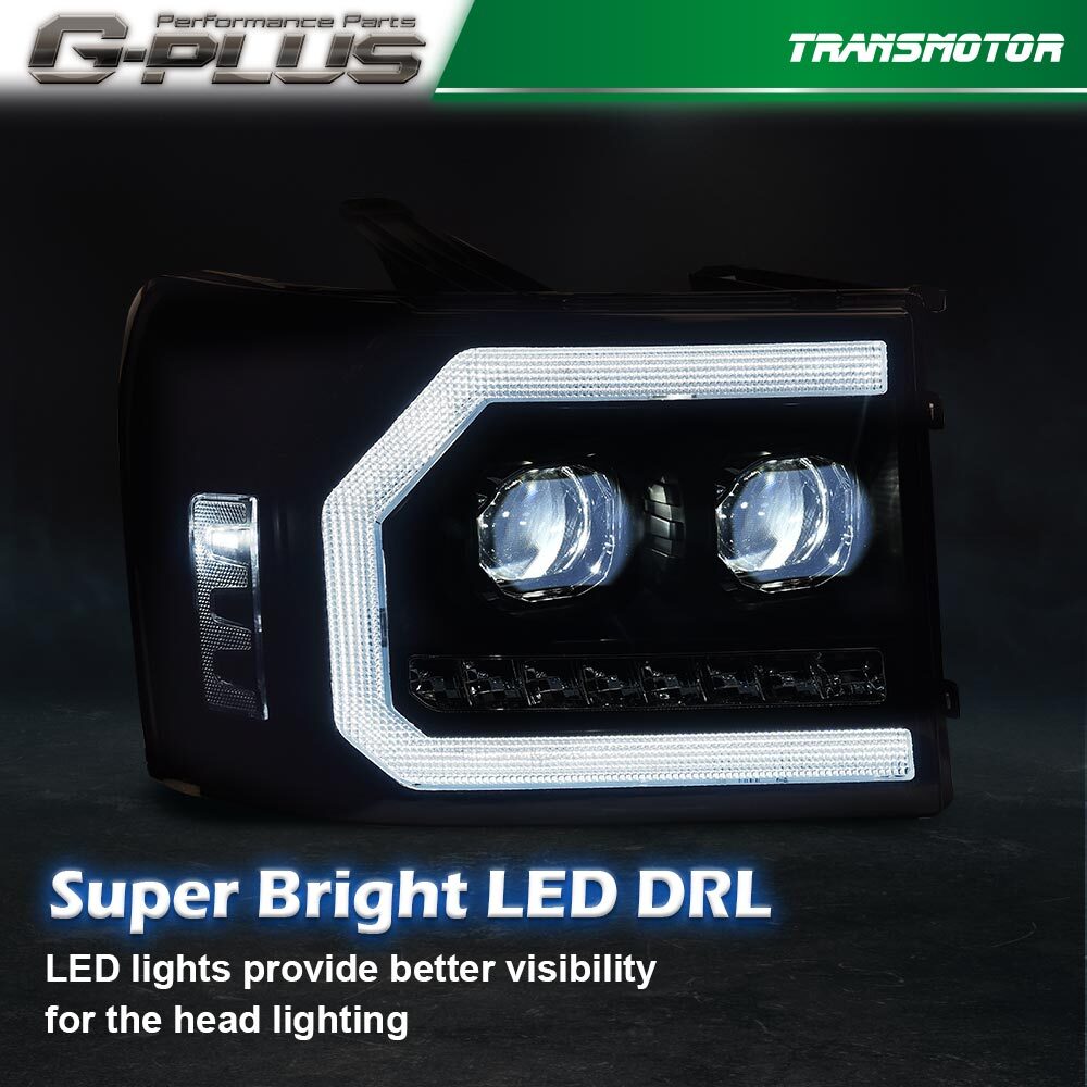 Smoked LED DRL Projector Front Light Suitable for 07-13 for GMC for Sierra 1500 2500 3500HD