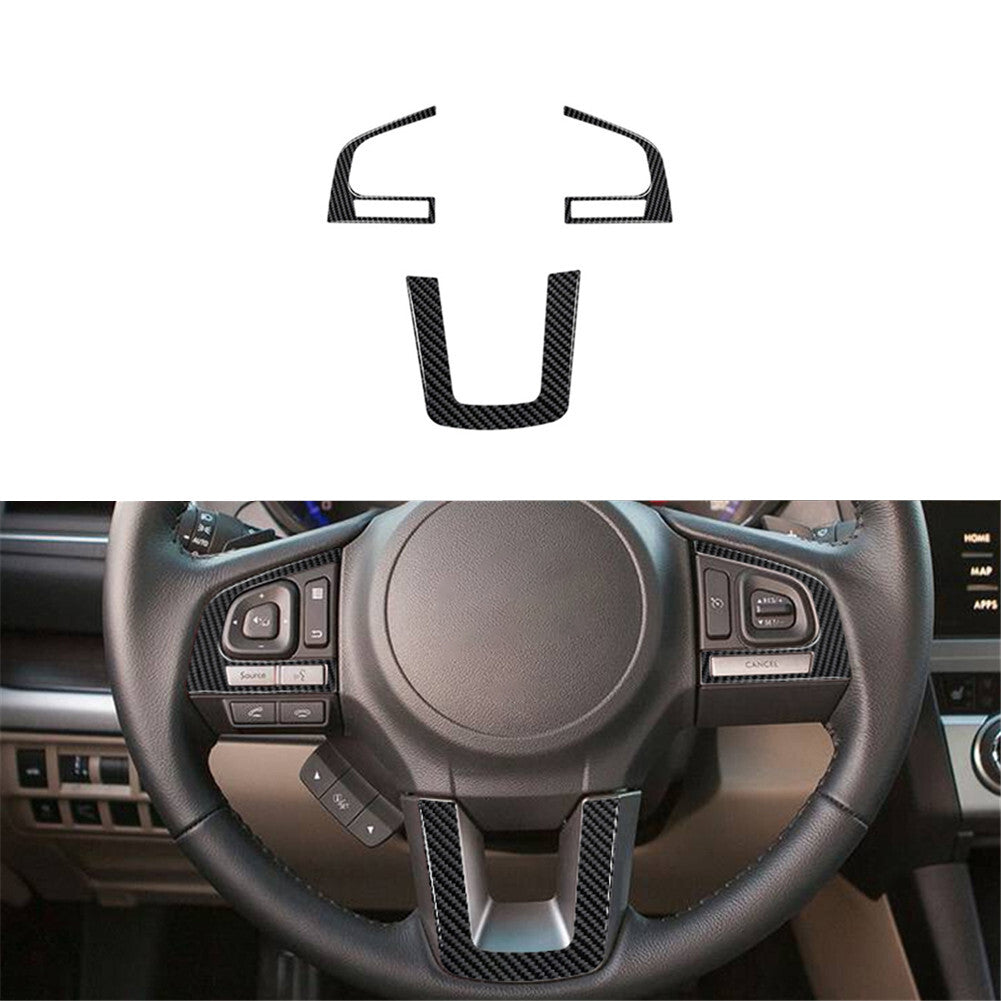 3X Carbon Fiber Steering Wheel Cover Trim for Subaru Outback Legacy 2015-2017