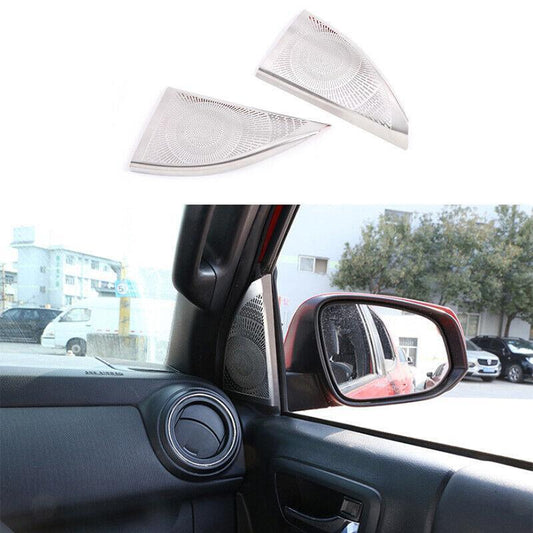 Silver Steel A-Pillar Speaker Frame Cover Trim 2pcs for Toyota Tacoma 2016-2021