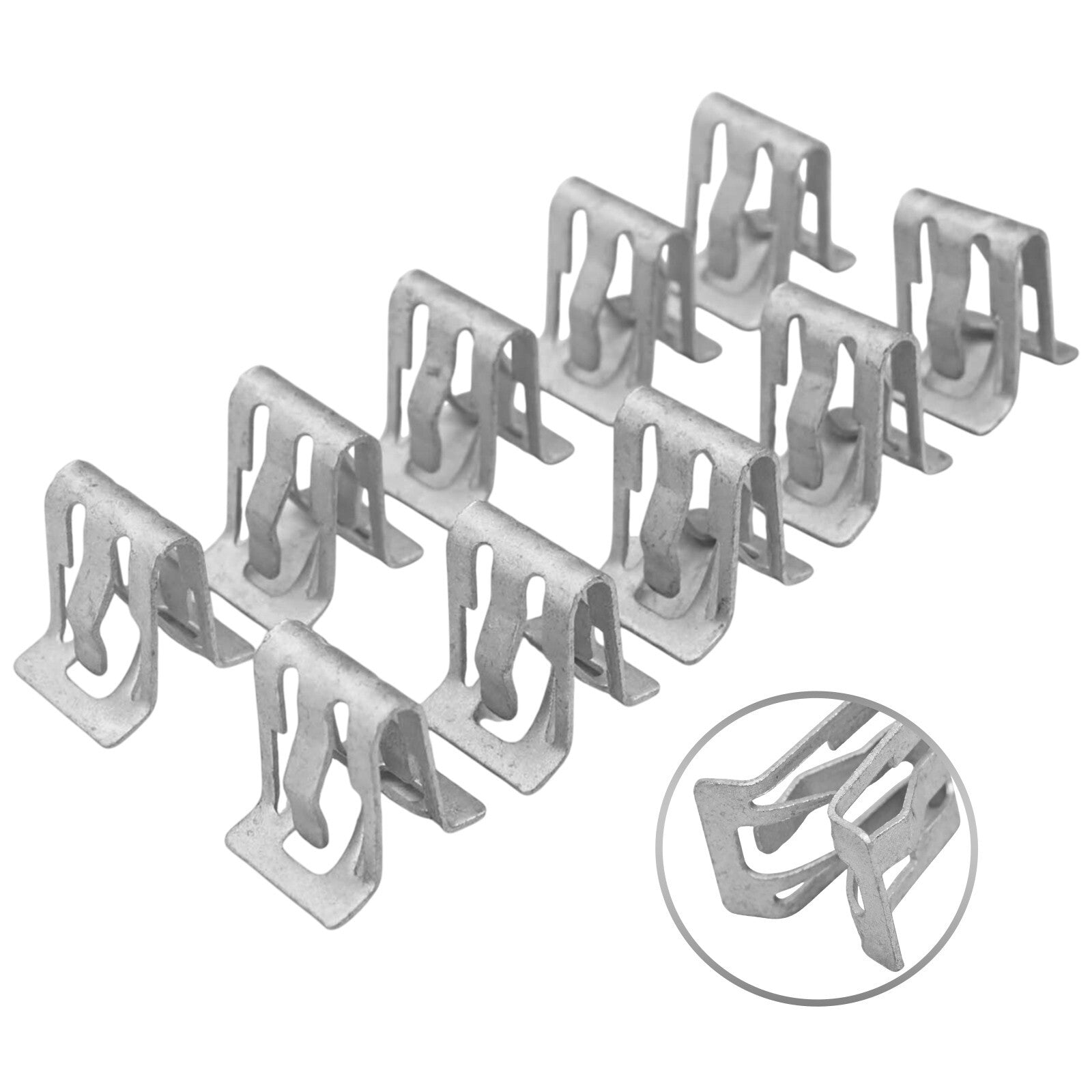 Use a 10-piece set of metal clamps to keep wires and cables in place.