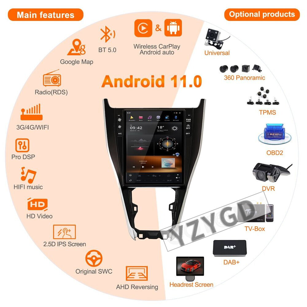 for Toyota Harrier 2013-2018 2Din Car Radio CarPlay Stereo Receiver Screen 128GB