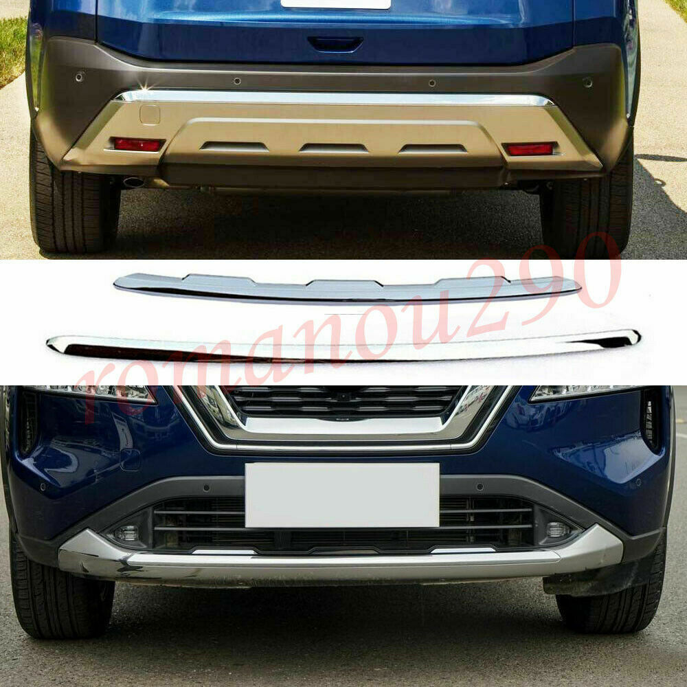 for Nissan 2021-2023 Rogue Chrome Front+Rear Bumper Molding Cover Trims Strip 2P