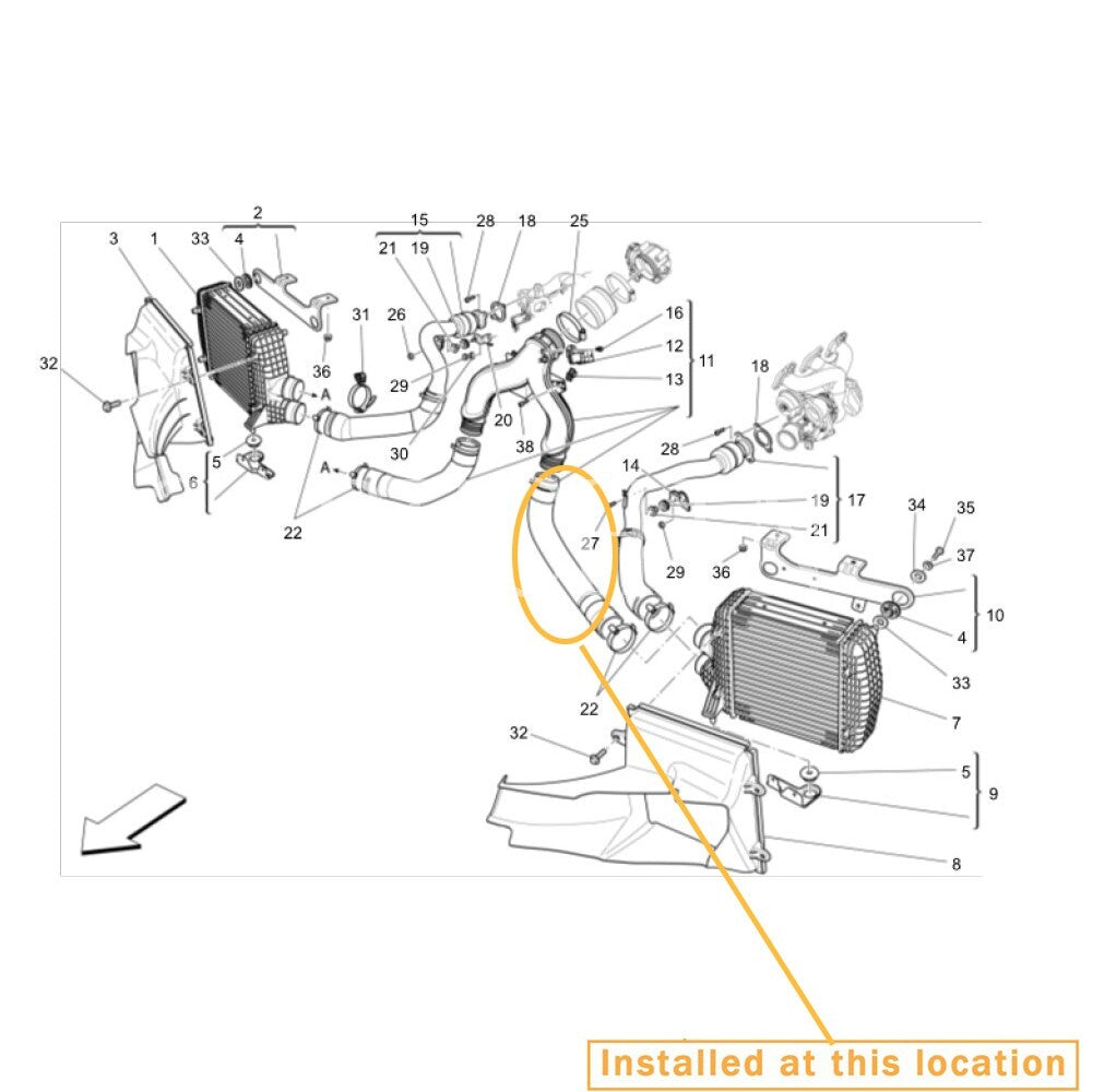 for Maserati Ghibli Quattroporte, long intake hose. Equipment Manufacturer: 670001350