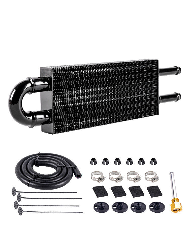 2-line/through-pipe and finned gearbox cooler universal 5/16 oil cooler kit in black