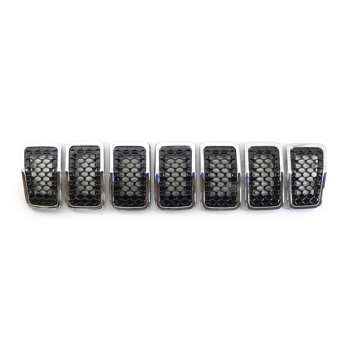 Chrome ring mesh front grille accessory for Jeep Cherokee 2019, 2020, 2021, and 2022 models.