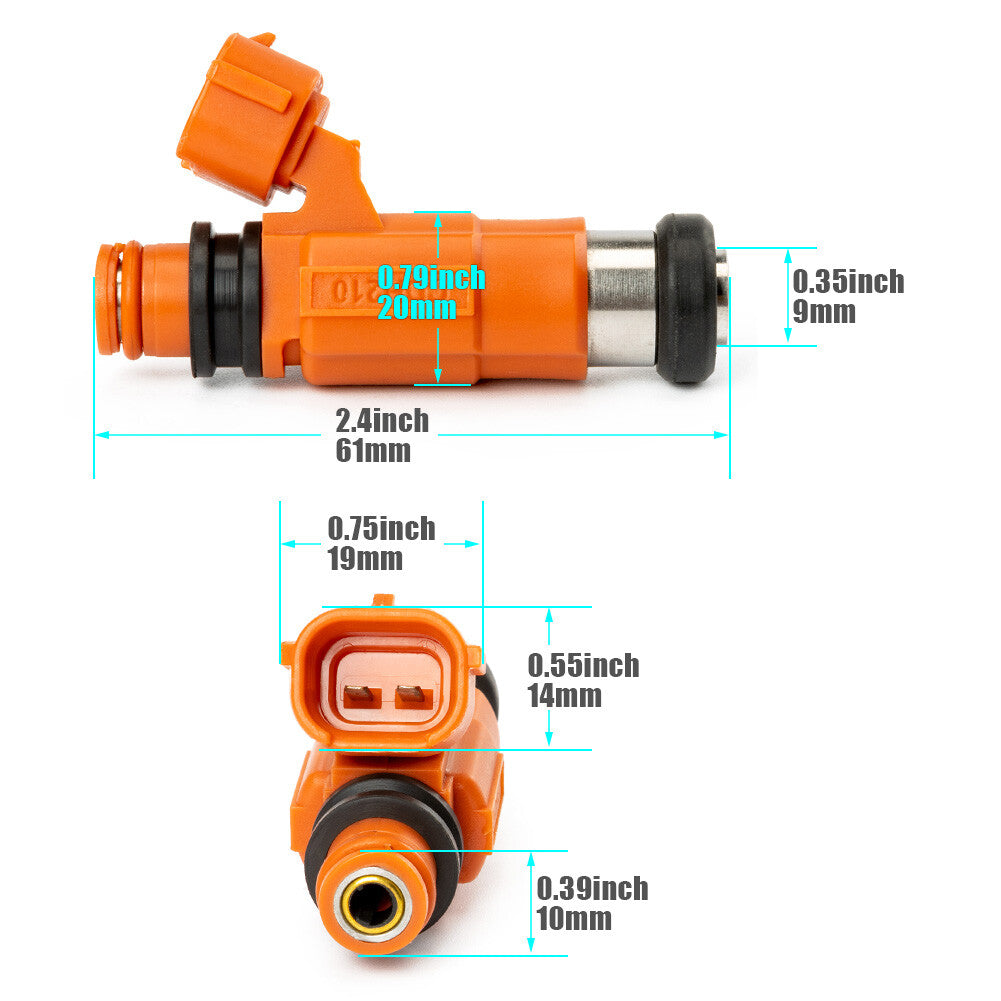Four-piece fuel injectors are suitable for Mitsubishi Mirage 1997-2001 1.8L and Eclipse 2000-2005 3.0L.