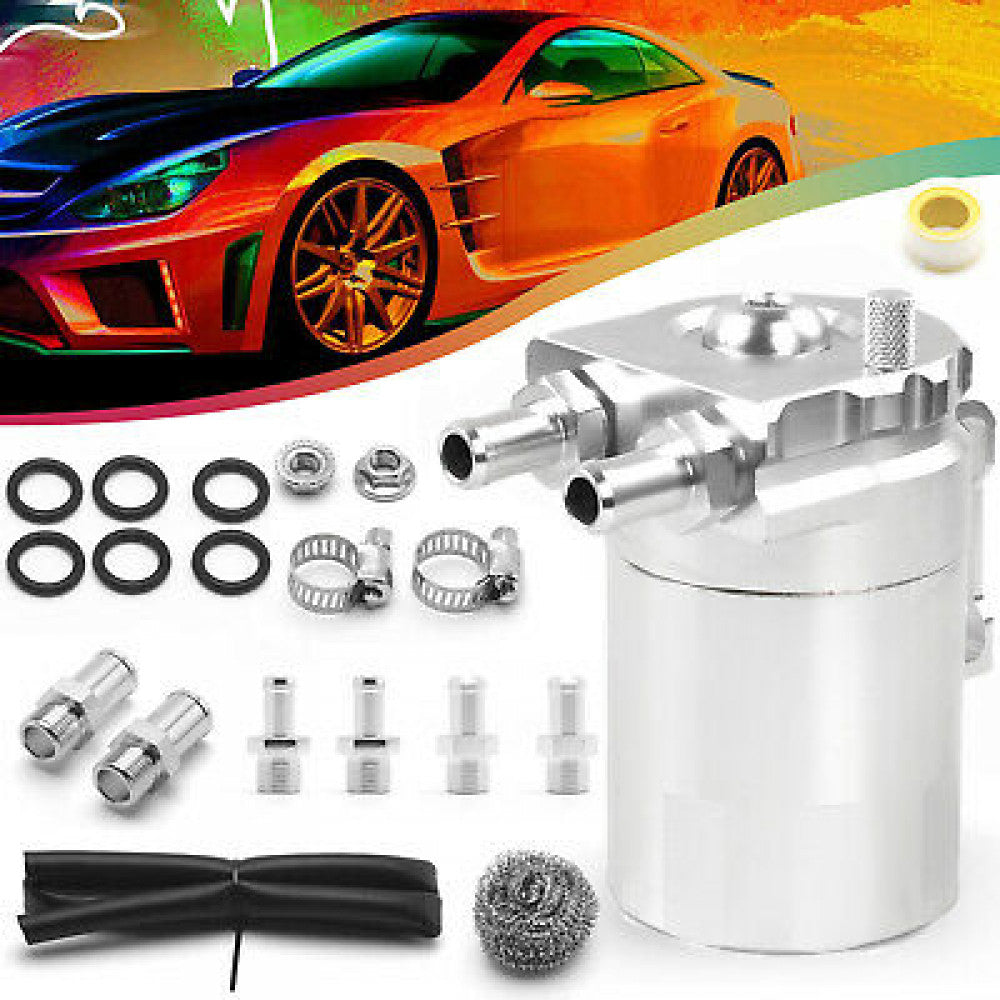 Oil Catch Can Kit 300ML Tank Baffled Reservoir Breather Filter Universal Silver