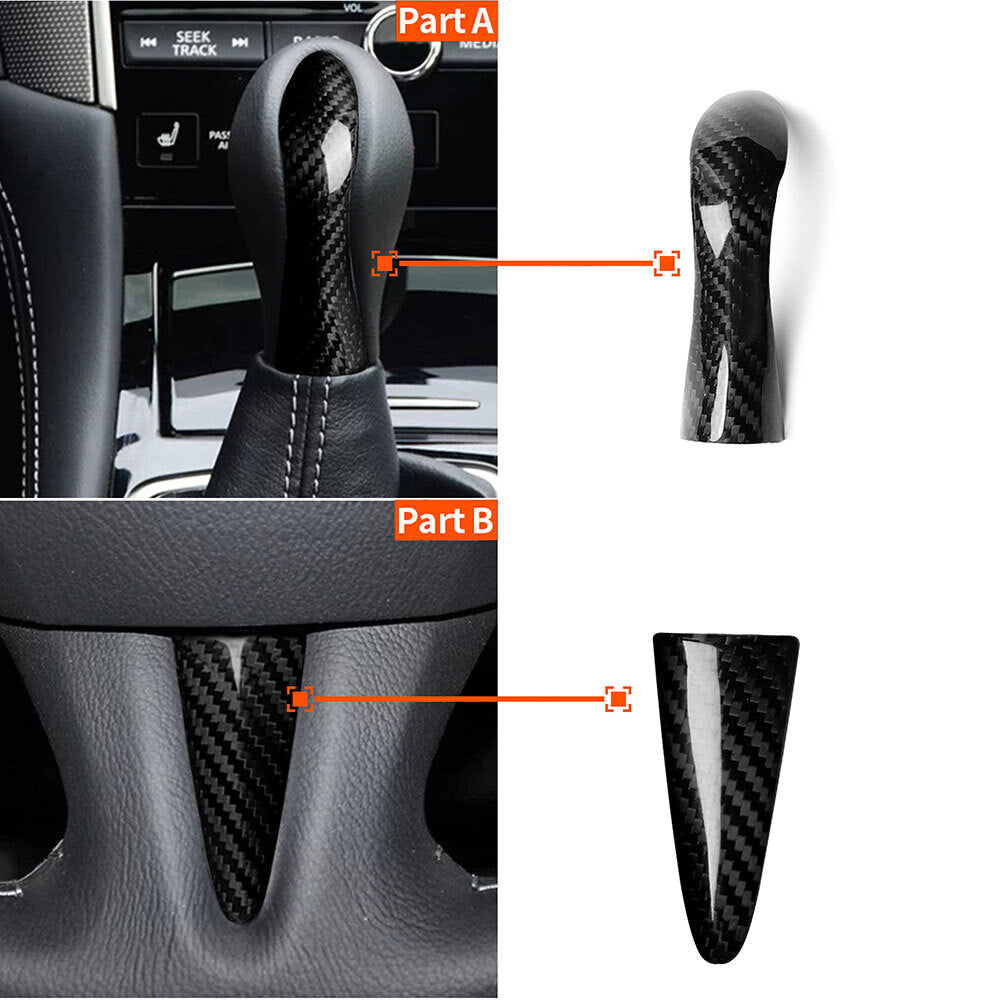 2pcs For 14-17 for Infiniti Q50 Carbon Fiber Steering Wheel Trim + Shift Knob Cover