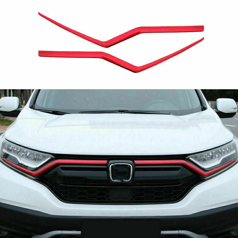 2X Red Front Central Grille Mesh Trim Molding Strip for Honda CR-V CRV 2017-2022