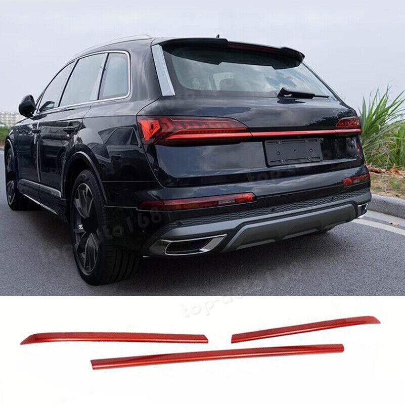 Red Painted Rear Door+Tail Lights Strip Trim Stainless 3P for Audi Q7 2020-2024