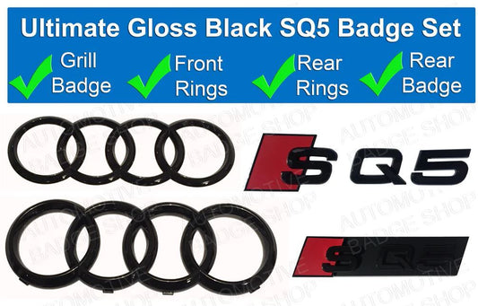 Bonnet Boot Trunk Badge Sticker for Audi SQ5 Rear Crown - Gloss Black