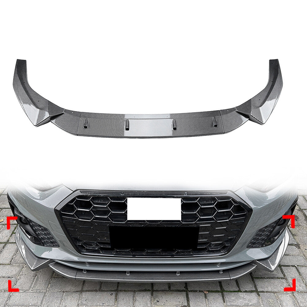 3pcs ABS Front Bumper Splitter Spoiler Lip for Audi A5 Sline S5 8W6 2020-2024