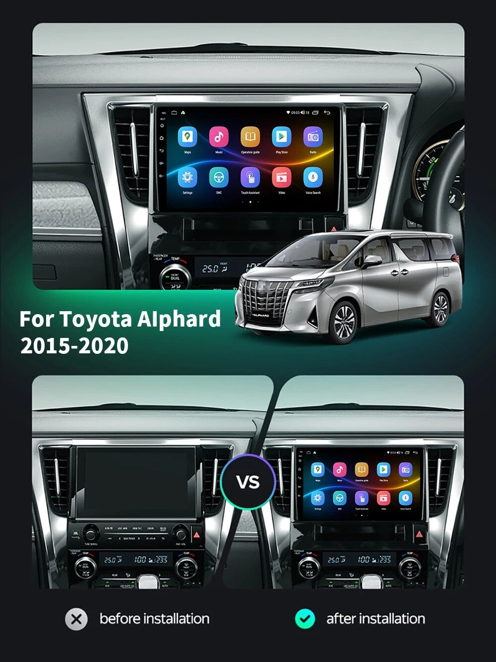 for Toyota Alphard H30 2015-2020 Car Radio CarPlay GPS Navi Stereo Player Screen