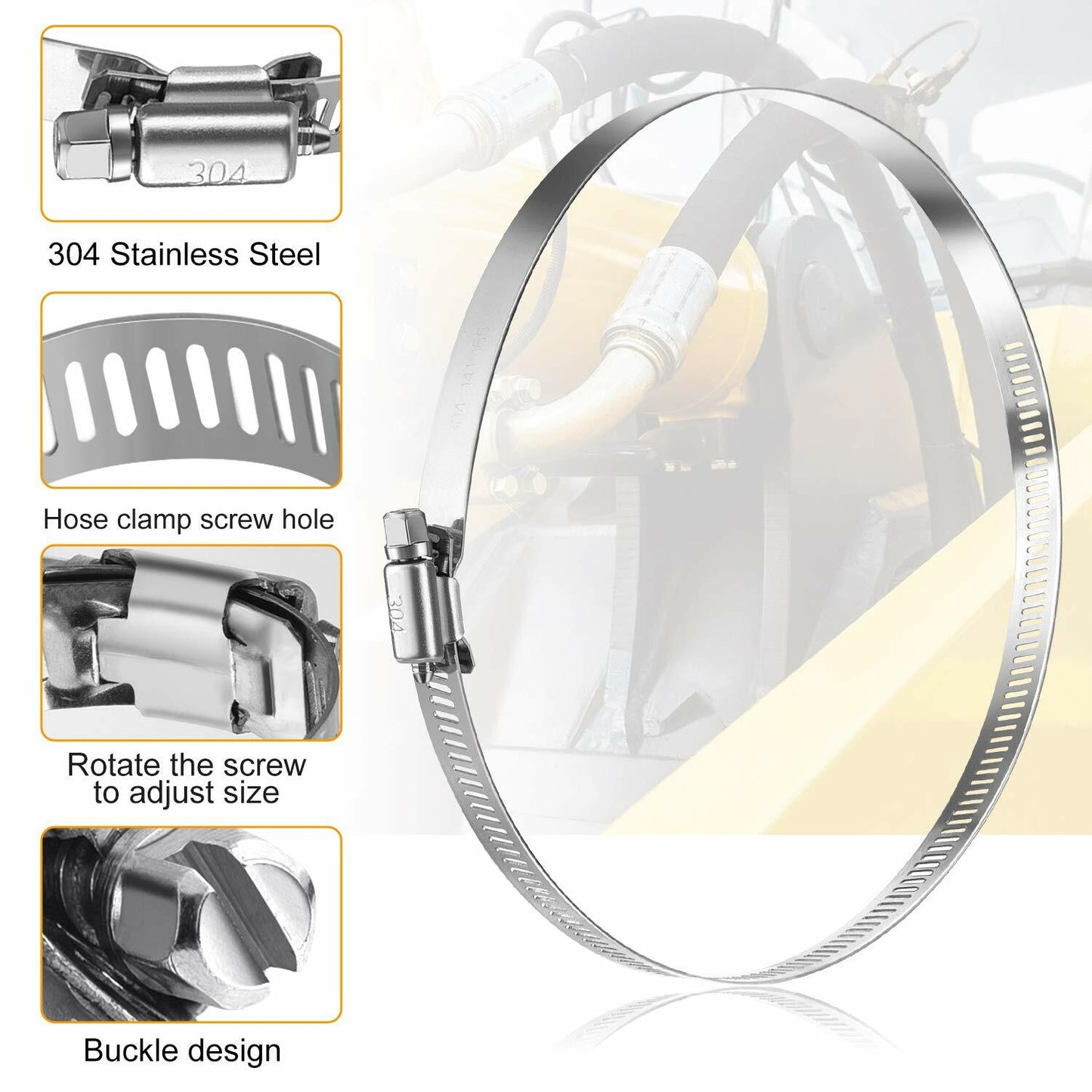 4-inch flexible hose clamp, adjustable stainless steel hose clamp, worm gear clamp, drive clamp