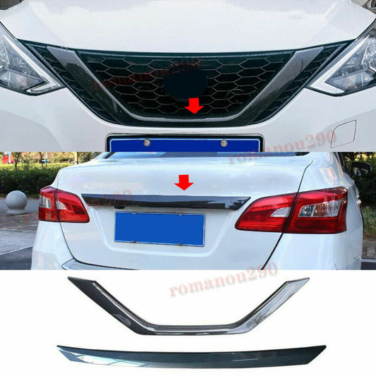 2x for Nissan Sentra 2016-19 Carbon Fiber Front GrilleRear Door Lid Cover Trim