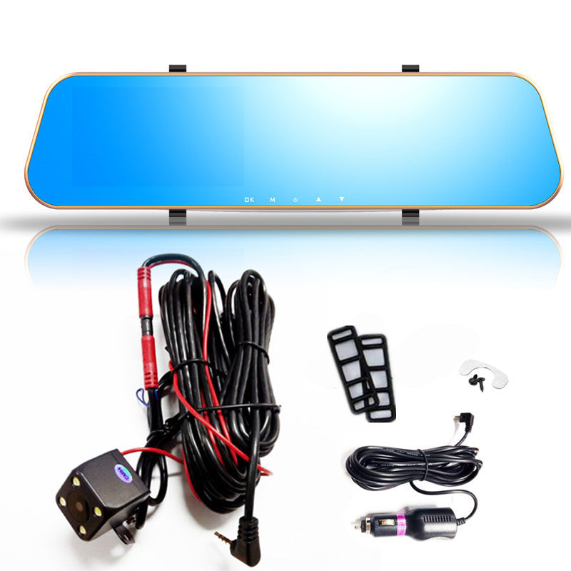 Car 1080P Dual Lens Mirror Rearview Reverse Backup 4.3 Video Recorder Night