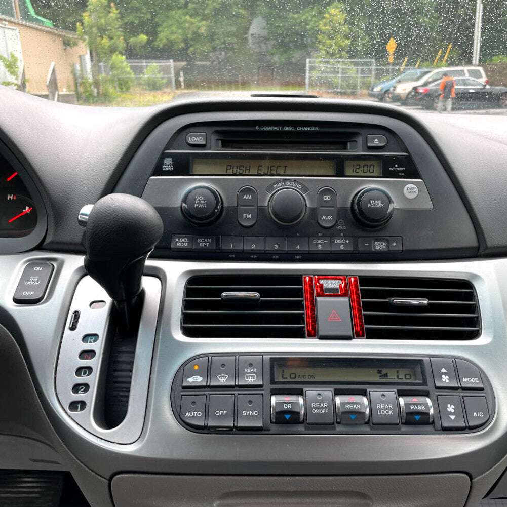Red Carbon Fiber Interior Hazard Light Button Cover Trim for Honda Odyssey 05-10