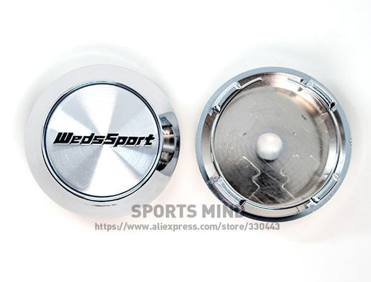 4-piece set of 64mm Weds Sport chrome alloy wheel center caps, wheel cap badges, TE37