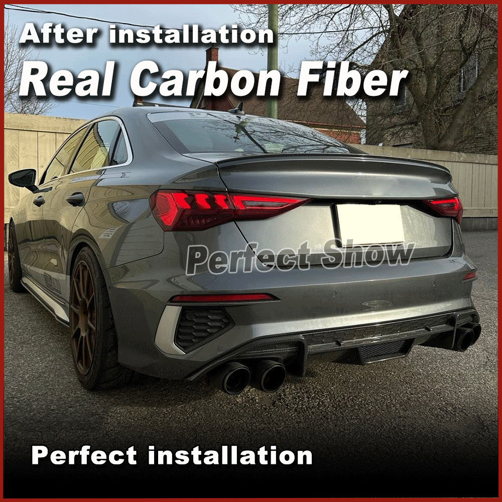 for Audi S3 8Y Sedan 2021-23 Real Carbon Fiber Rear Bumper Diffuser Lip Spoiler