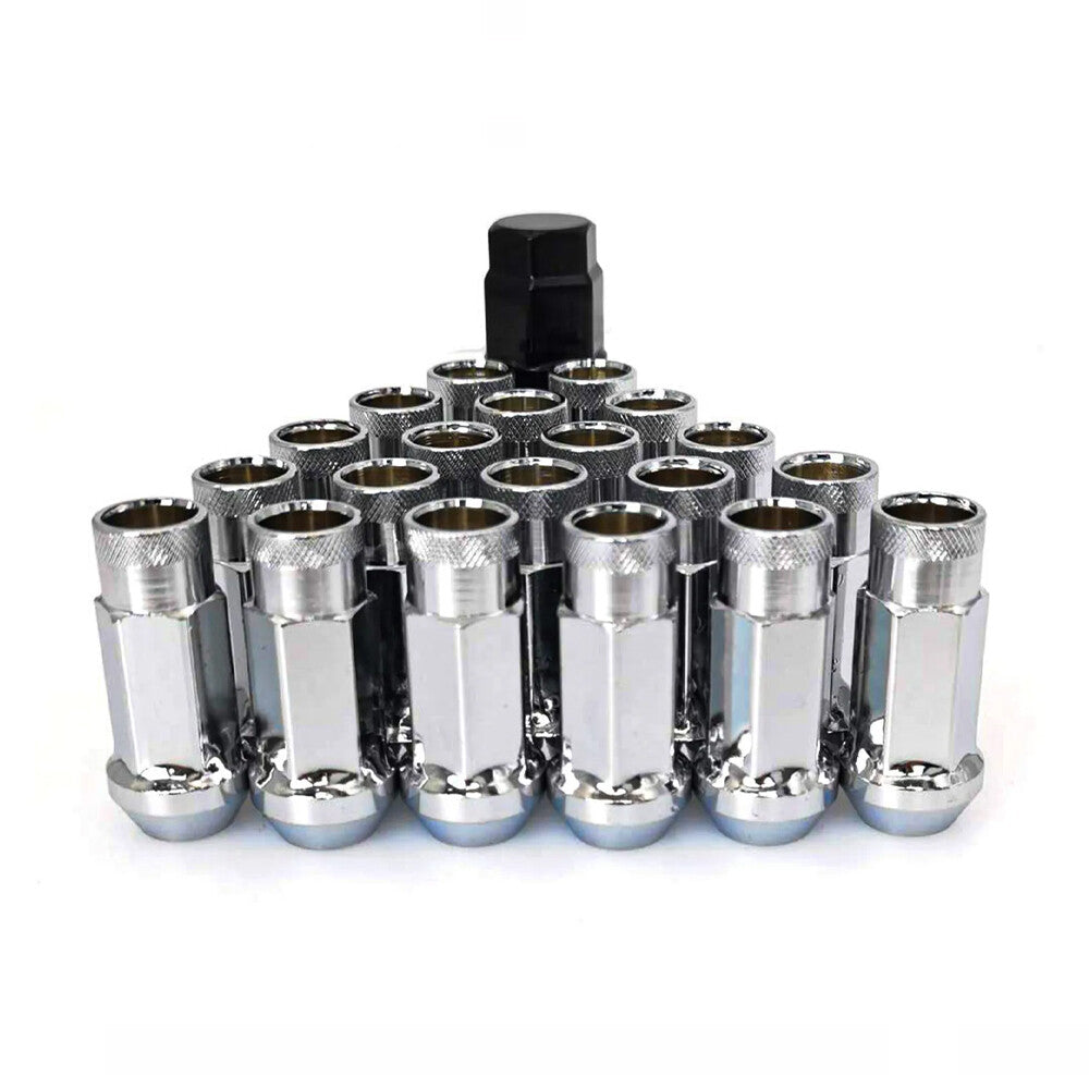 20pcs Silver Racing Extended Open End Tip Steel Wheel Lug Nuts M12x1.5+ Adapter