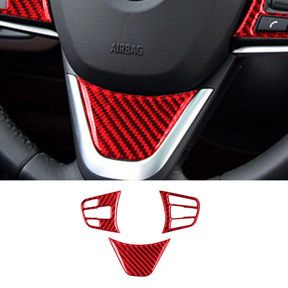 3x Red Carbon Fiber Interior Steering Wheel Cover Trim for BMW X1 F48 2016-2018