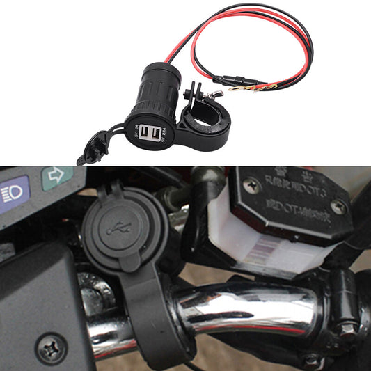 12V/24V Waterproof Motorcycle Dual USB Power Charger Socket on Handlebar for Seat