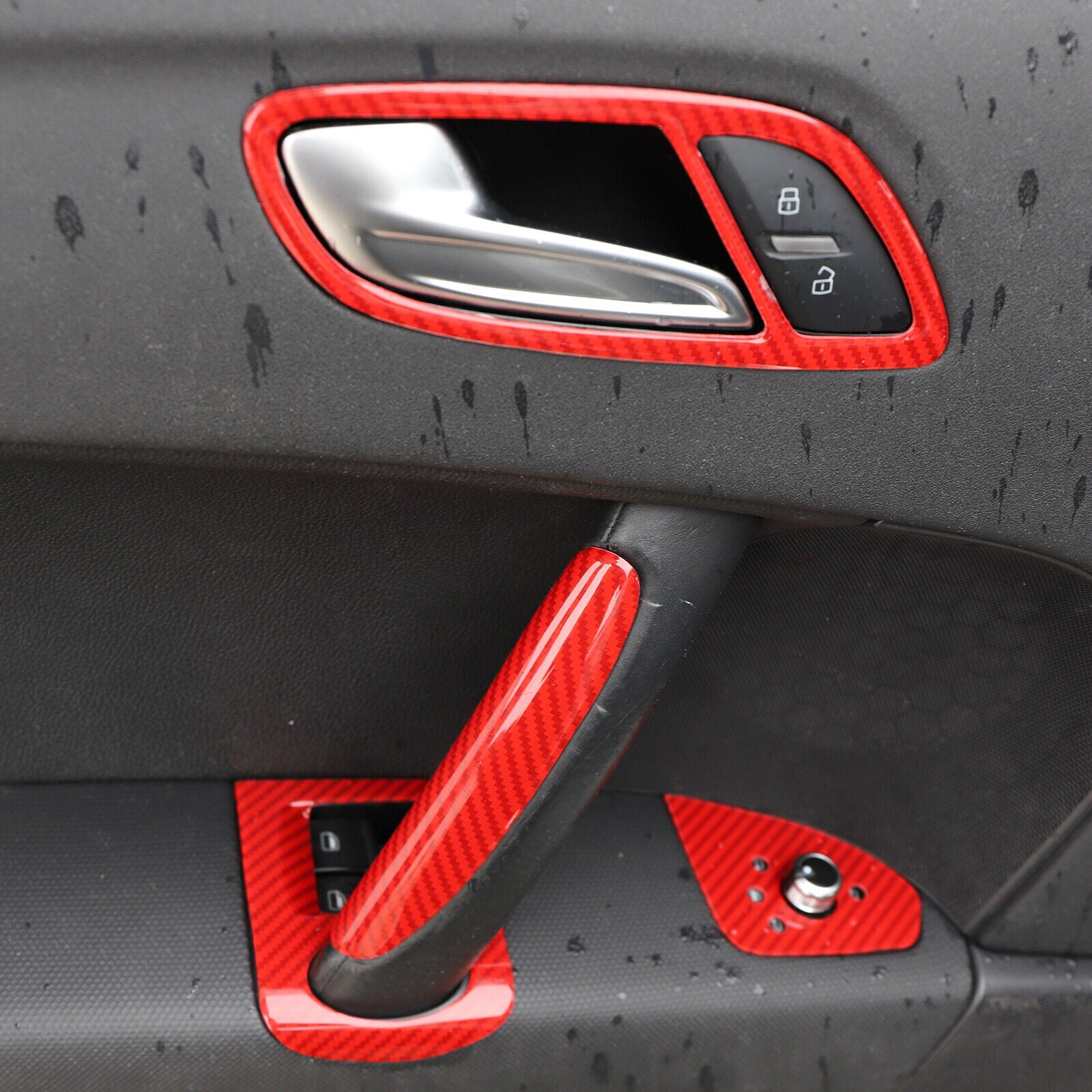 for Audi TT 2008-14 Red Carbon Fiber Inner Door Handle Lock Strip Decor Trim 2P