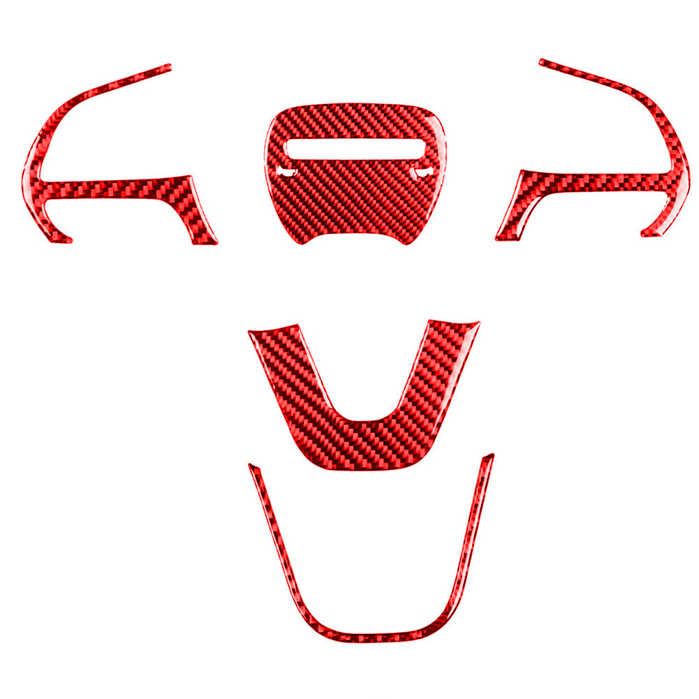 for Dodge for Challenger 2015-2020 5Pcs Steering Wheel Trim Cover Carbon Fiber Red